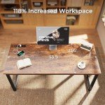 Huuger 55 Inch Desk with Power Outlets & USB-C, Deeper & Thicker Desktop, Robust Metal Tubes, Computer Desk, Heavy Duty Office Desk, Work Gaming Desk for Home Office, Rustic Brown