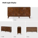 HULALA HOME Mid Century Sideboard Buffet Cabinet with Solid Wood Legs, 60" Kitchen Storage Cabinet Credenza with 4 Doors and 2 Shelves, Accent Console Table, Walnut