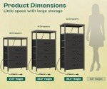 Huuger Night Stand with Charging Station, 4 Drawer Dresser for Bedroom, Bedside Table, 33.9 Inch Tall Nightstand with Open Shelf, End Table, for Closet, Entryway, Bedroooom, Gray