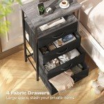 Huuger Night Stand with Charging Station, 4 Drawer Dresser for Bedroom, Bedside Table, 33.9 Inch Tall Nightstand with Open Shelf, End Table, for Closet, Entryway, Bedroooom, Gray
