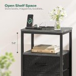 Huuger Night Stand with Charging Station, 4 Drawer Dresser for Bedroom, Bedside Table, 33.9 Inch Tall Nightstand with Open Shelf, End Table, for Closet, Entryway, Bedroooom, Gray