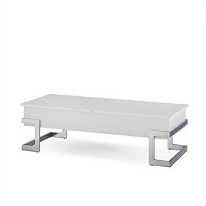 Acme Calnan Rectangular Wooden Lift Top Coffee Table in White and Chrome