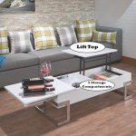 Acme Calnan Rectangular Wooden Lift Top Coffee Table in White and Chrome