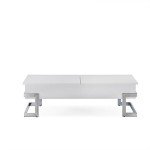 Acme Calnan Rectangular Wooden Lift Top Coffee Table in White and Chrome
