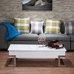 Acme Calnan Rectangular Wooden Lift Top Coffee Table in White and Chrome