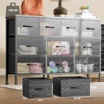 Lulive Dresser for Bedroom 10 Drawer Dresser TV Stand with Power Outlet, Entertainment Center Chest of Drawers for 55 Inch TV, Black Fabric for Bedroom Living Room Hallway Closets