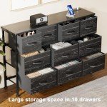 Lulive Dresser for Bedroom 10 Drawer Dresser TV Stand with Power Outlet, Entertainment Center Chest of Drawers for 55 Inch TV, Black Fabric for Bedroom Living Room Hallway Closets