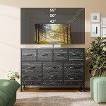 Lulive Dresser for Bedroom 10 Drawer Dresser TV Stand with Power Outlet, Entertainment Center Chest of Drawers for 55 Inch TV, Black Fabric for Bedroom Living Room Hallway Closets