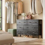 Lulive Dresser for Bedroom 10 Drawer Dresser TV Stand with Power Outlet, Entertainment Center Chest of Drawers for 55 Inch TV, Black Fabric for Bedroom Living Room Hallway Closets