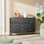 Lulive Dresser for Bedroom 10 Drawer Dresser TV Stand with Power Outlet, Entertainment Center Chest of Drawers for 55 Inch TV, Black Fabric for Bedroom Living Room Hallway Closets