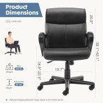 DUMOS Ergonomic Executive Office Chair with Padded Armrests, Mid Back Lumbar Support, Adjustable Height & Tilt, PU Leather Swivel Desk Chair for Home Office, Black