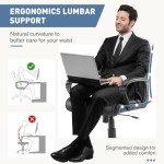 DUMOS Ergonomic Executive Office Chair with Padded Armrests, Mid Back Lumbar Support, Adjustable Height & Tilt, PU Leather Swivel Desk Chair for Home Office, Black