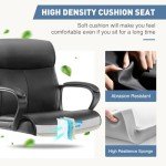 DUMOS Ergonomic Executive Office Chair with Padded Armrests, Mid Back Lumbar Support, Adjustable Height & Tilt, PU Leather Swivel Desk Chair for Home Office, Black