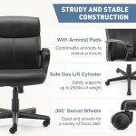 DUMOS Ergonomic Executive Office Chair with Padded Armrests, Mid Back Lumbar Support, Adjustable Height & Tilt, PU Leather Swivel Desk Chair for Home Office, Black
