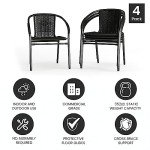 Flash Furniture Lila Modern Rattan Indoor/Outdoor Stackable Dining Chairs, Stacking Rattan Bistro Chairs for Patio or Restaurant, Set of 4, Black