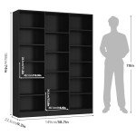 FACBOTALL Triple Wide Bookshelf, 6 Tier Large Bookshelf, Bookcase with 17 Open Display Shelves, 74'' Tall Bookcases and Bookshelves for Living Room, Home Office, Library, Black