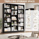 FACBOTALL Triple Wide Bookshelf, 6 Tier Large Bookshelf, Bookcase with 17 Open Display Shelves, 74'' Tall Bookcases and Bookshelves for Living Room, Home Office, Library, Black