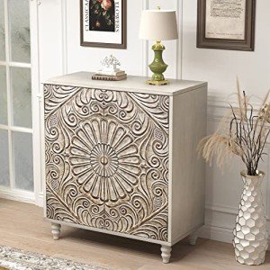 COSIEST Sideboard Storage Cabinet, Vintage MDF Accent Cabinet with Adjustable Shelf, 2 Door Buffet Table for Kitchen Dining Room Living Room Hallway, Grayish