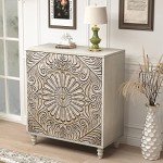 COSIEST Sideboard Storage Cabinet, Vintage MDF Accent Cabinet with Adjustable Shelf, 2 Door Buffet Table for Kitchen Dining Room Living Room Hallway, Grayish