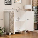 COSIEST Sideboard Storage Cabinet, Vintage MDF Accent Cabinet with Adjustable Shelf, 2 Door Buffet Table for Kitchen Dining Room Living Room Hallway, Grayish