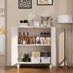 COSIEST Sideboard Storage Cabinet, Vintage MDF Accent Cabinet with Adjustable Shelf, 2 Door Buffet Table for Kitchen Dining Room Living Room Hallway, Grayish
