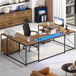 YITAHOME U Shaped Desk with Power Outlets & LED Lights, 79" Reversible L Shaped Desk with Drawers, Corner Computer Desk Office Desk with Monitor Stand & Storage Shelves, Rustic Brown
