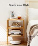 Pipishell Bamboo Stackable End Tables, Wood Living Room Nightstand, Bedside Tables for Bedroom Storage, Set of 2