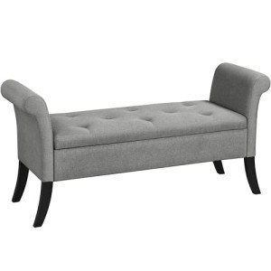 Yaheetech 52in Ottoman Bench Folding Storage Ottoman Bench Tufted Fabric Entryway Bench with Arms Footstool with Large Storage Foot Rest Seat Rolled Arms Cushioned Ottoman Light Gray