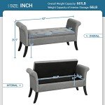 Yaheetech 52in Ottoman Bench Folding Storage Ottoman Bench Tufted Fabric Entryway Bench with Arms Footstool with Large Storage Foot Rest Seat Rolled Arms Cushioned Ottoman Light Gray