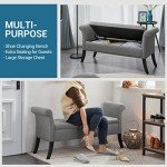 Yaheetech 52in Ottoman Bench Folding Storage Ottoman Bench Tufted Fabric Entryway Bench with Arms Footstool with Large Storage Foot Rest Seat Rolled Arms Cushioned Ottoman Light Gray