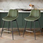 VASAGLE Bar Stools Set of 2, Counter Height Bar Stools with Back, Ergonomic Backrest, Synthetic Leather, Metal Legs, 24.4-Inch Tall Stools for Kitchen Island Home Bar, Forest Green ULBC088C01