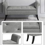 Yaheetech 52in Ottoman Bench Folding Storage Ottoman Bench Tufted Fabric Entryway Bench with Arms Footstool with Large Storage Foot Rest Seat Rolled Arms Cushioned Ottoman Light Gray