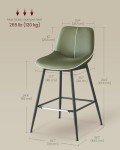 VASAGLE Bar Stools Set of 2, Counter Height Bar Stools with Back, Ergonomic Backrest, Synthetic Leather, Metal Legs, 24.4-Inch Tall Stools for Kitchen Island Home Bar, Forest Green ULBC088C01