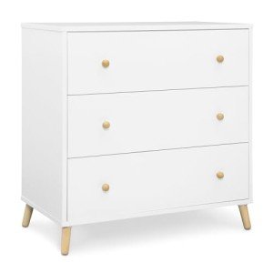 Delta Children Essex 3 Drawer Dresser with Interlocking Drawers, Bianca White/Natural