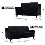 Naomi Home Black Button Tufted Sofa & Loveseat Set, Black Modern Microfiber Furniture for Small Spaces, Durable and Sturdy, Tool-Free Assembly, Affordable Living Room Sofa Cama, Stylish and Compact