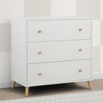 Delta Children Essex 3 Drawer Dresser with Interlocking Drawers, Bianca White/Natural