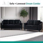 Naomi Home Black Button Tufted Sofa & Loveseat Set, Black Modern Microfiber Furniture for Small Spaces, Durable and Sturdy, Tool-Free Assembly, Affordable Living Room Sofa Cama, Stylish and Compact