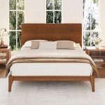 Merax King Size Bamboo Platform Bed, Mid-Century Modern Bed Frame with Tall Headboard, Wood Slat Support, No Box Spring Needed, Easy Assembly, Brown
