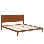 Merax King Size Bamboo Platform Bed, Mid-Century Modern Bed Frame with Tall Headboard, Wood Slat Support, No Box Spring Needed, Easy Assembly, Brown