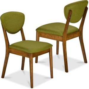 Best Choice Products Dining Chairs Set of 2, Mid-Century Modern Upholstered Wood, Armless w/Seat Cushion, Padded Backrest - Walnut/Olive