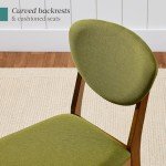 Best Choice Products Dining Chairs Set of 2, Mid-Century Modern Upholstered Wood, Armless w/Seat Cushion, Padded Backrest - Walnut/Olive
