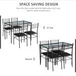 VECELO Kitchen Dining Table and Chairs Set for 4, PU Padded Seat & Glasses Tabletop, Space Saving, Matte Black