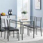 VECELO Kitchen Dining Table and Chairs Set for 4, PU Padded Seat & Glasses Tabletop, Space Saving, Matte Black