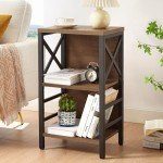 MNEETRUNG Small Bookcase,3 Tier Industrial Bookshelf with Metal Frame and Backboard,Low Rustic Brown Book Shelf,Small Book case for Small Spaces,Living Room,Bedroom and Home Office
