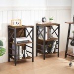 MNEETRUNG Small Bookcase,3 Tier Industrial Bookshelf with Metal Frame and Backboard,Low Rustic Brown Book Shelf,Small Book case for Small Spaces,Living Room,Bedroom and Home Office
