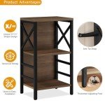 MNEETRUNG Small Bookcase,3 Tier Industrial Bookshelf with Metal Frame and Backboard,Low Rustic Brown Book Shelf,Small Book case for Small Spaces,Living Room,Bedroom and Home Office