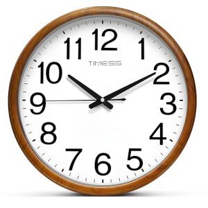 TIMESS Wall Clock, Classic Wood Style Finish, 11 Inch Non-Ticking Silent Battery Operated Analog Clock, Ideal Retro Decor for Home, Bedroom, Living Room, Kitchen, Bathroom, Office(Wood Yellow)