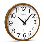 TIMESS Wall Clock, Classic Wood Style Finish, 11 Inch Non-Ticking Silent Battery Operated Analog Clock, Ideal Retro Decor for Home, Bedroom, Living Room, Kitchen, Bathroom, Office(Wood Yellow)