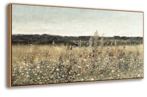 DJSYLIFE Framed Wall Art Decoration, Vintage Wildflower Field Canvas Wall Art, Classical Flowers Landscape Painting Prints, Farmhouse Cottagecore Living Room Decor, Modern Home Bedroom Decor 20"x40"