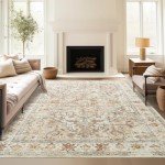 zesthome 8x10 Area Rugs - Stain Resistant Washable Rug for Living Room, Non-Slip Backing Large Area Rug with Ultra-Thin Low Pile for Bedroom, Vintage Home Decor